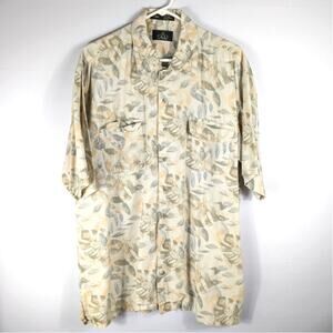 Enro L’Uomo L Tall Floral Button Shirt Men Rayon Cotton Beige Leaf Casual